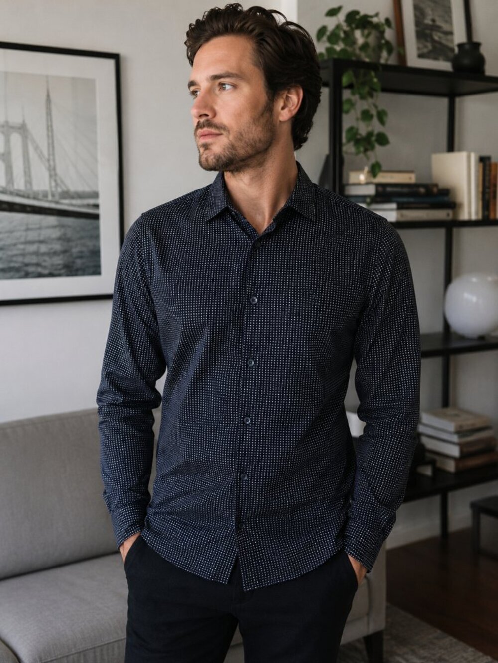 Alfani Black and White Dress Shirt with Textured Design